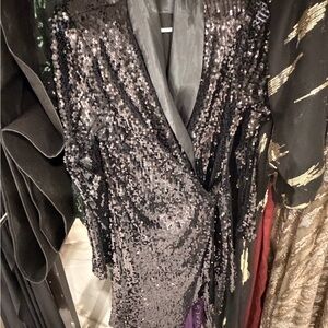 Black Sequin Wrap Dress